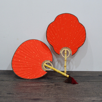 Ancient wind group fan red rice paper fan calligraphy work paper fan blank Group fan new old bamboo root sprinkling gold rice paper fan