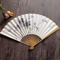 9 5 inch 18 square pure hand painted ink bamboo folding fan water mill jade bamboo fan bone reverse poetic gift collection Jiafu