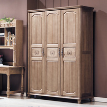 Wood wax oil sandalwood all solid wood three-door wardrobe two-door four-door wardrobe with drawer sliding door storage wardrobe