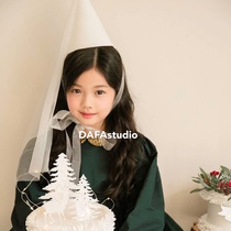 South Korea Ins Wind Glitter Pink Tip Mesh Veil Princess Hat Baby Full Moon Birthday Party Photo Props Hat