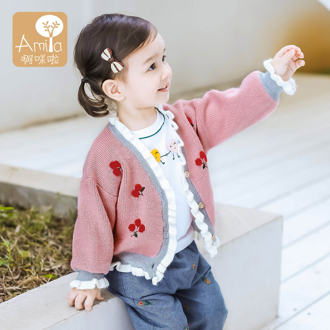 宝宝春装针织开衫女小童2019新款1-3岁幼儿外套2婴儿春秋季毛衣女