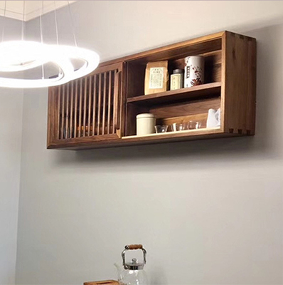 九间房实木墙柜吊柜新中式家具禅意简约壁柜老榆木挂柜中式茶格柜