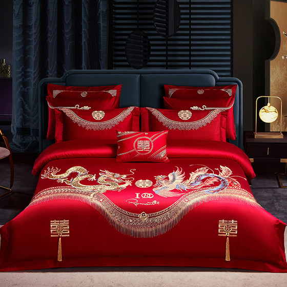 Long velvet cotton 140 pieces wedding four-piece set high-end pure cotton big red dragon and phoenix wedding room bedding all cotton ten-piece set
Long velvet cotton 140 pieces wedding four-piece set high-end pure cotton big red dragon and phoenix wedding room bedding all cotton ten-piece set