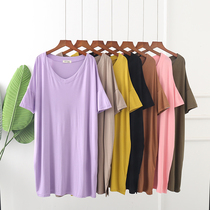 Europe and America South Korea 2019 summer new super size fat version V collar solid color Half sleeve dress women loose