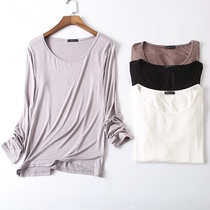 Crewneck modal T-shirt womens thin loose black interior wear autumn clothes middle aged spring simple summer long sleeve base shirt