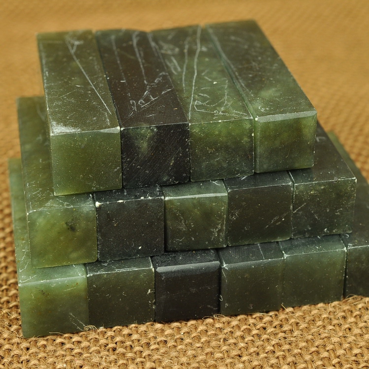 金艺苑 1.5*1.5*5cm 墨绿冻石印章印石 篆刻印章材料刻章料石头