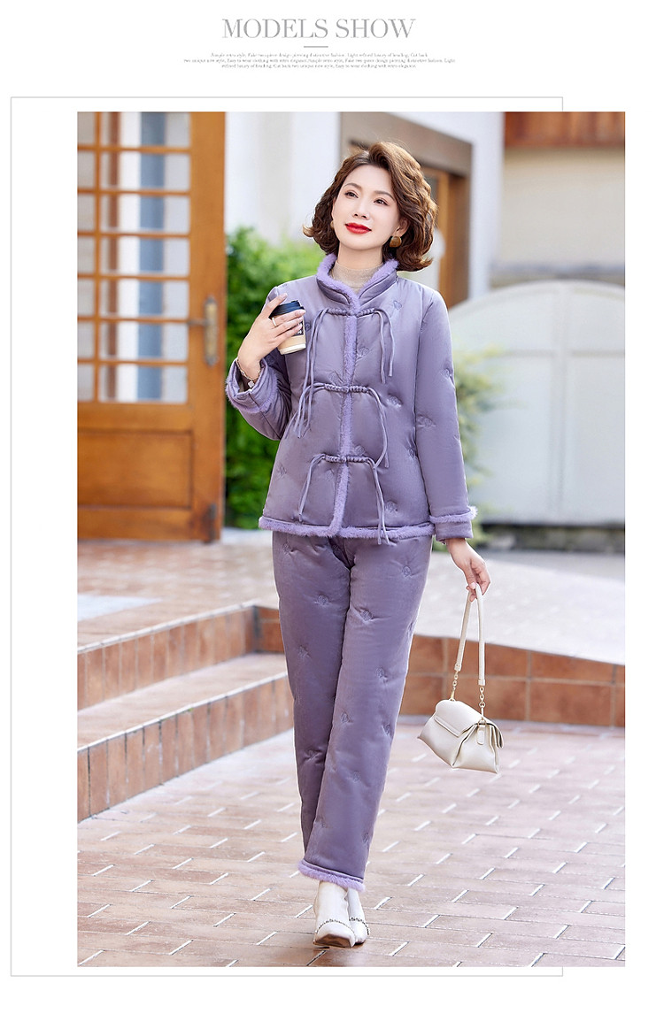 妈妈新款冬装民族风棉衣两件套国风保暖中老年女加绒棉袄棉裤套装