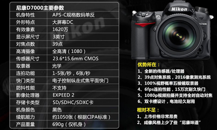 nikon/尼康 d7000套机18105mm 镜头 单反数码相机 原装 二年质保