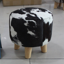 Spot cow leather small round stool Small square stool Fur low stool Shoe stool Childrens stool