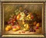 欧式餐厅手绘古典有框花卉装饰画水果油画