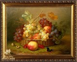 餐厅手绘欧式古典有框水果装饰装饰画油画