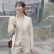 Spring and summer autumn new pure color rice white small suit jacket for body temperament professional working clothes small footed pants suit women