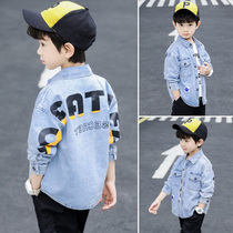 Boy denim shirt 2021 spring and autumn dress foreign style thin boy Korean handsome childrens shirt long sleeve tide