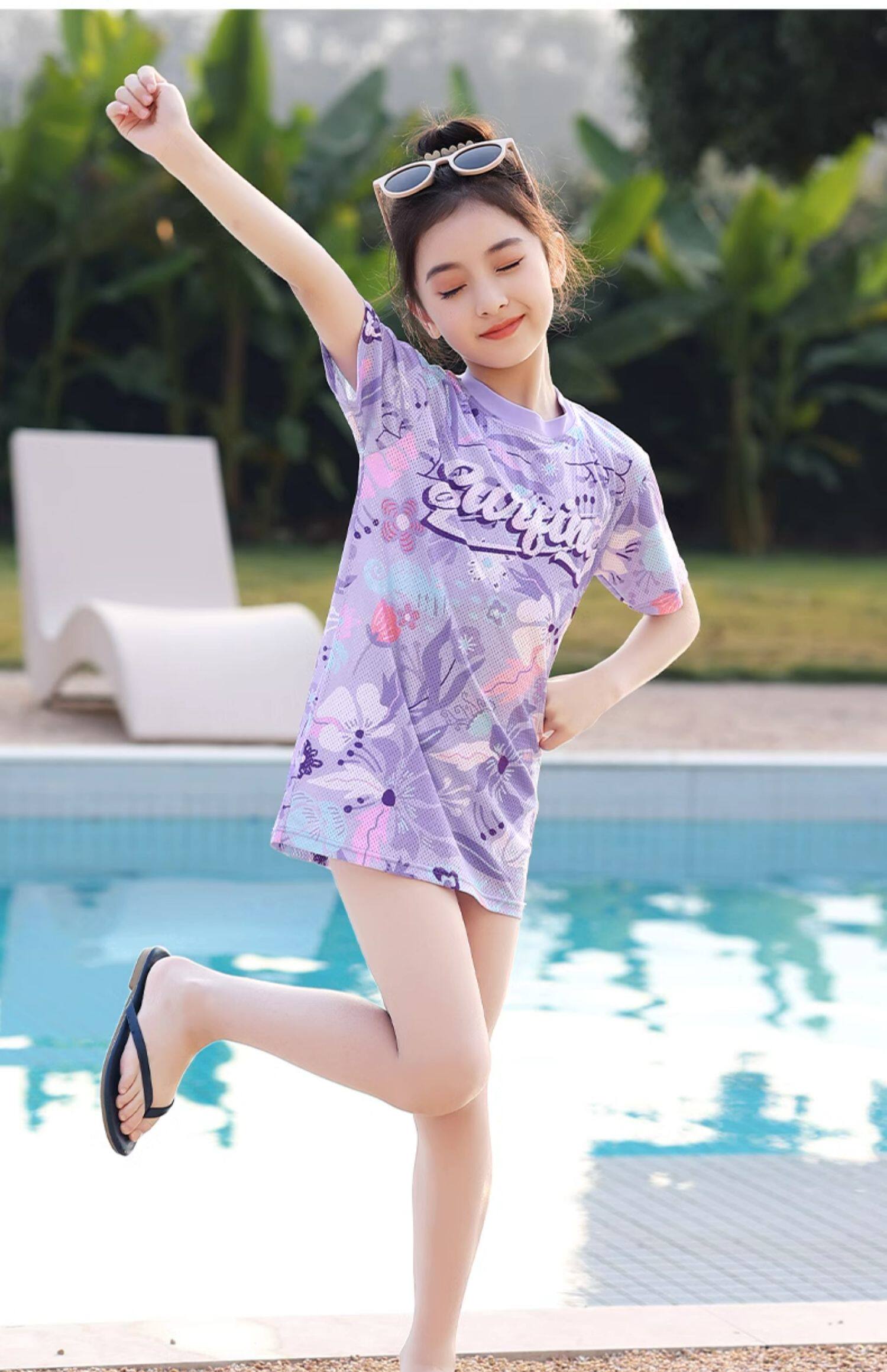 儿童泳衣女孩分体三件套2023新款防晒女童中大童温泉游泳衣详情图片14