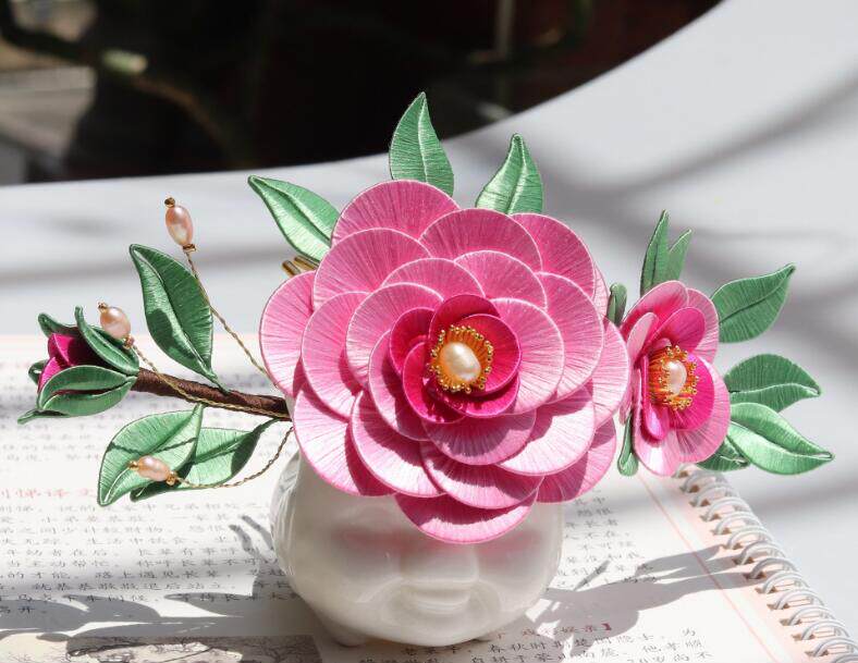 团购缠花成品古风发饰昙花山茶花桃花彼岸花客家真蚕丝手工发簪
