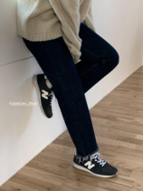 Lonslan homemade spring summer 2021 dark blue straight ripped jeans