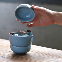Ru kiln ice cracked sky green open film can raise teapot quick Cup One Pot Two Cups kung fu tea set