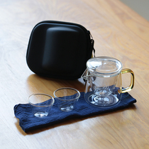 Glass travel tea set car portable bag type outdoor pot two cups small tea cup quick guest Cup Teapot