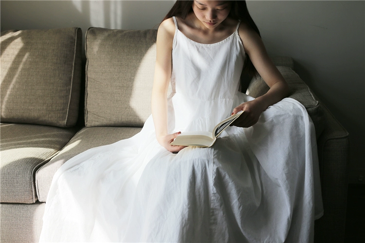 Váy dây vải cotton và vải lanh của phụ nữ phong cách dân tộc, váy xoay lớn, kiểu mùa hè mỏng và dài, trên đầu gối tính khí, chụp du lịch và váy dài - váy đầm