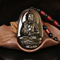 Natural ice color obsidian pendant Men and women eight patron gods Natal Buddha brand Zodiac Golden Yao stone necklace pendant chain