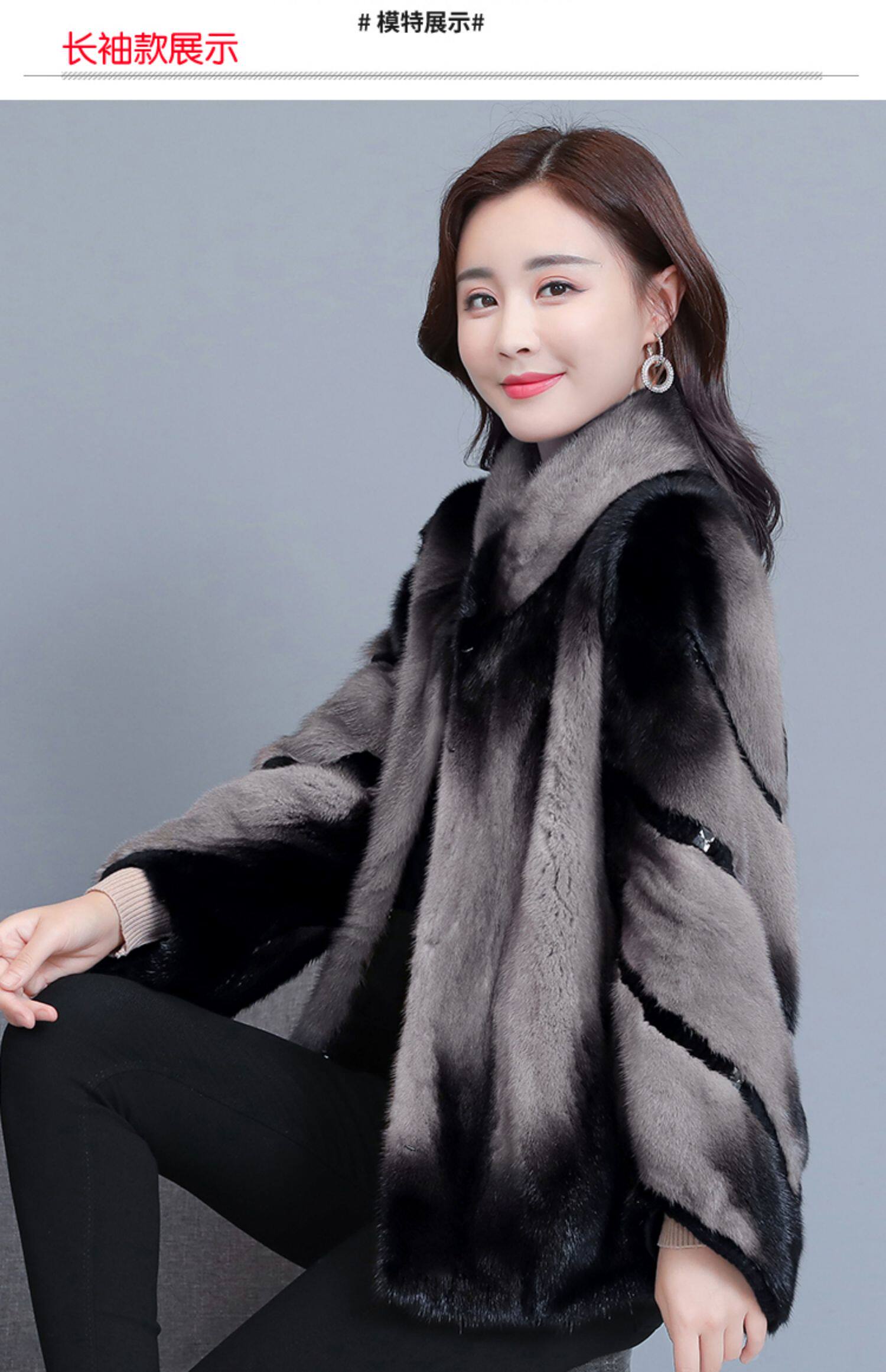 女士貂皮外套冬新款海宁整貂皮水貂毛大衣年轻款小个子中长款皮草