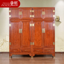 Red Wood Wardrobe Chinese Style Hedgehog Purple Sandalwood Solid Wood Four Doors Large Capacity Top Case Cabinet Flowers Pear Wood Bedroom Furniture Whole