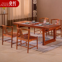 Aozhe mahogany tea table and chair combination hedgehog red sandalwood table calligraphy and painting table new Chinese all solid wood furniture AZ-D02