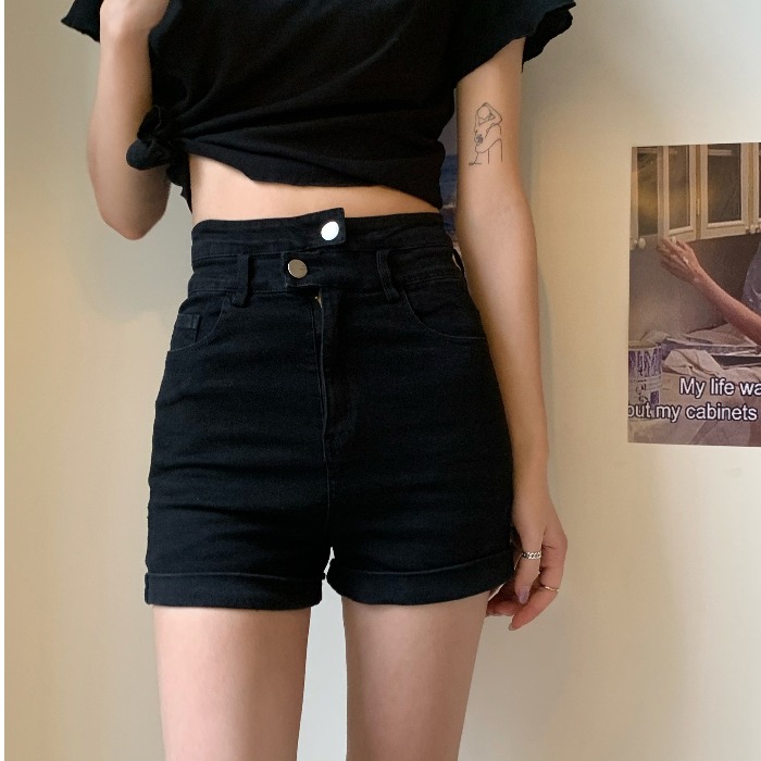 辣妹黑色牛仔短裤女夏季新款高腰百搭显瘦显长腿a字包臀热裤ins潮