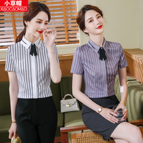 Summer Strip Short-sleeved Shirt High-end Hotel Restaurant Servicer KTV Sound Spa Front Stage