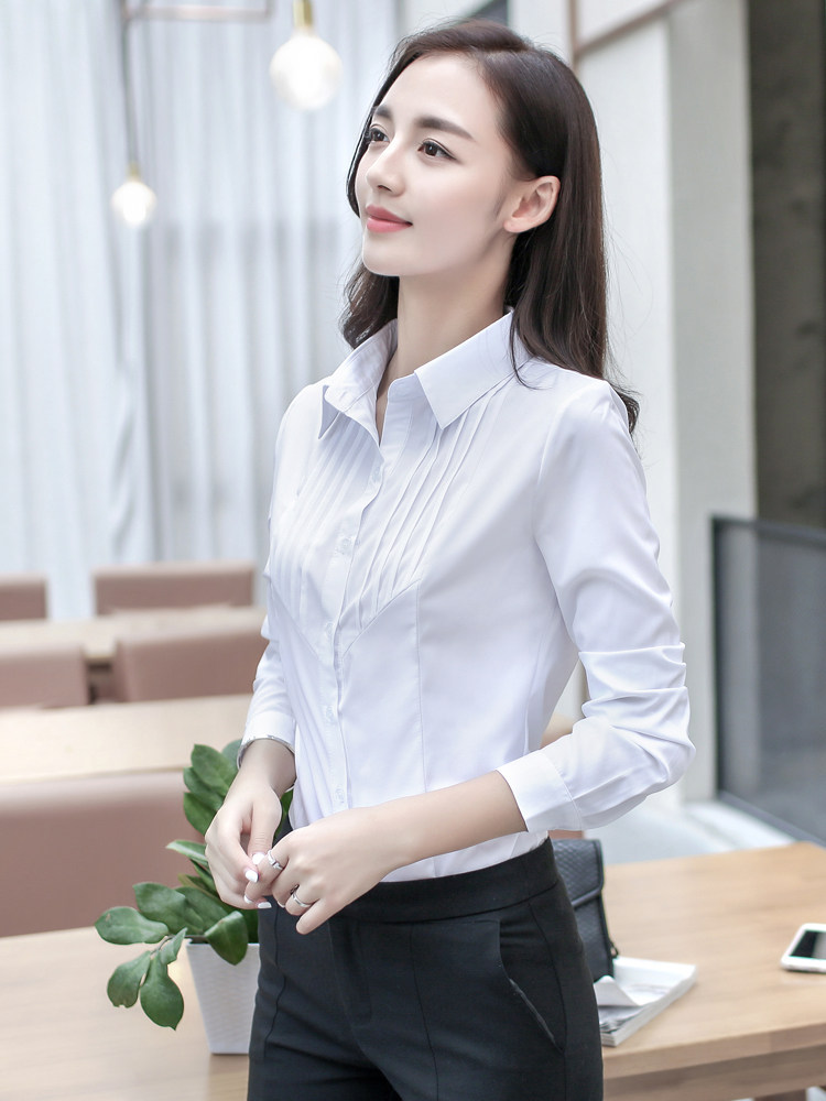 艳如飞2019春秋女装白衬衫女长袖职业正装修身款韩范衫大码上衣工作服