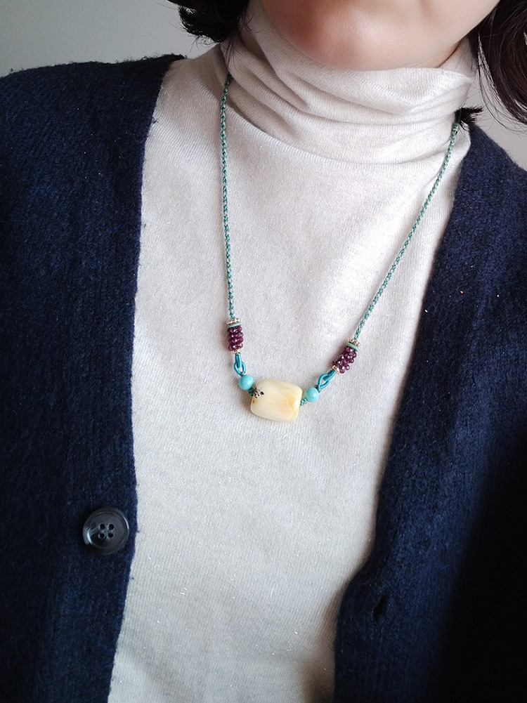 天然蜜蜡桶珠 老型锁骨链 手工编织多宝文艺复古颈链气质饰品原创