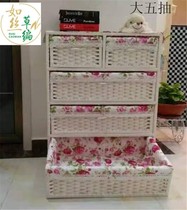 Grass woven imitation rattan storage drawer locker Pastoral bedside table Fashion simple floor cabinet Solid wood storage cabinet thickened