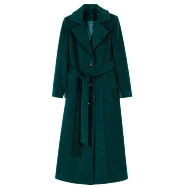 Cashmere coat ຍາວຂອງແມ່ຍິງດູໃບໄມ້ລົ່ນແລະລະດູຫນາວແບບໃຫມ່ໃນໄລຍະຫົວເຂົ່າສູງ, ຄໍເຕົ້າໄຂ່ທີ່ເກົາຫຼີ slim ຂະຫນາດໃຫຍ່ຂະຫນາດພິເສດ woolen ຫນາ.