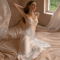 Diane Finwen Sexy Silk Slide Slipper Slipper V-collar Skirt hollowed sleeveless pure home suit summer