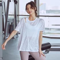 Sports top womens summer thin section casual loose yoga short-sleeved slim strapless fitness T-shirt running blouse