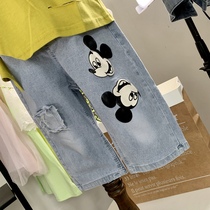 Full 48 yuan flower childrens clothing fashion boy Mickey Mouse thin denim pants pants 0085