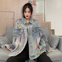 Han version of oversize loose bf port taste retro graffiti cowboy coat male and female jacket new tide in autumn 2022