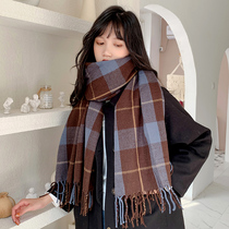 Scarf Women Winter Han Edition 100 hitch a student Retro checkered Inn Neck Winter Ins Tide Cute Teenage Girl Hearts Day