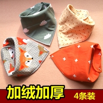 Baby saliva towel men and women baby triangle scarf button bib scarf cotton plus velvet thickened spring and autumn winter water absorption