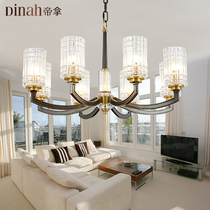 Light luxury atmospheric living room chandelier American simple modern dining hall lamp Nordic warm bedroom lamp all copper crystal lamps