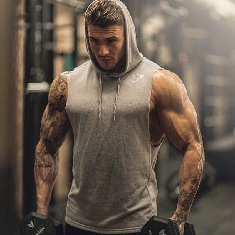 肌肉兄弟健身训练帽衫坎肩男运动背心连帽无袖男马甲透气纯棉弹力_7折