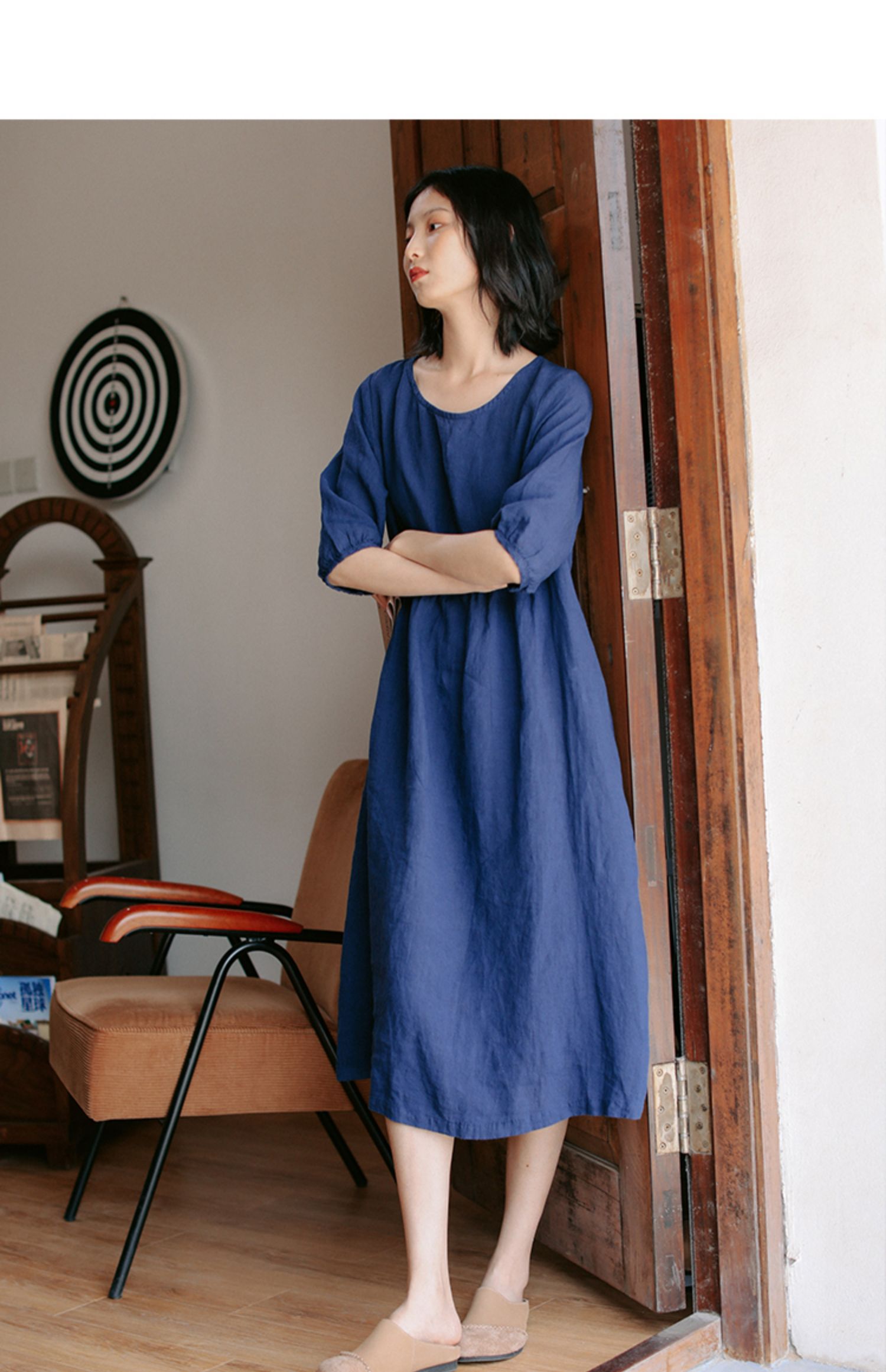 亚麻长裙宽松高腰棉麻连衣裙女夏中长款文艺裙子」 - 17网