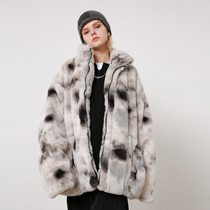 (WUT official store) splashing ink tie-dye gradient plush cotton clothing National Tide brand mens and womens loose High Street casual jacket