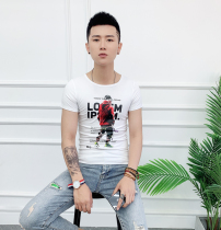 Small size short sleeve T-shirt men summer leisure society young guy half sleeve Tide brand net red print slim body shirt