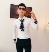 Spring and summer hair stylist male long sleeve slim personality Net red shirt male trend flower shirt male flower casual shirt