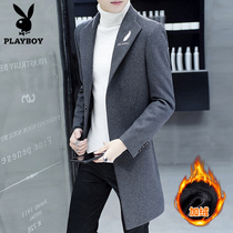 Playboy windbreaker men long Korean version of slim handsome new mens wool coat long winter coat