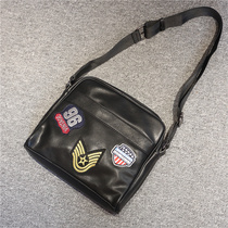 Shoulder Bag Mens Korean fashion badge cross bag mens horizontal soft leather mens casual bag large capacity messenger bag