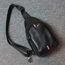 2019 new mens chest bag genuine leather Korean version of fashion mens and womens shoulder oblique cross baotou layer cowhide casual mens bag hanging bag