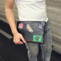 Mens badge clutch bag Korean version of the tide casual fashion handbag clutch bag shoulder shoulder cross small bag IPAD bag