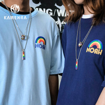 Korean ins tide brand hip-hop necklace men and women simple personality rainbow pendant couple net red hiphop hanging jewelry